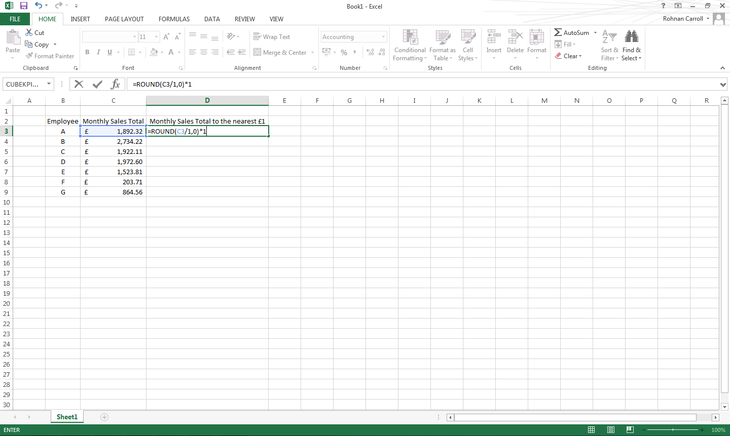 round a number in excel