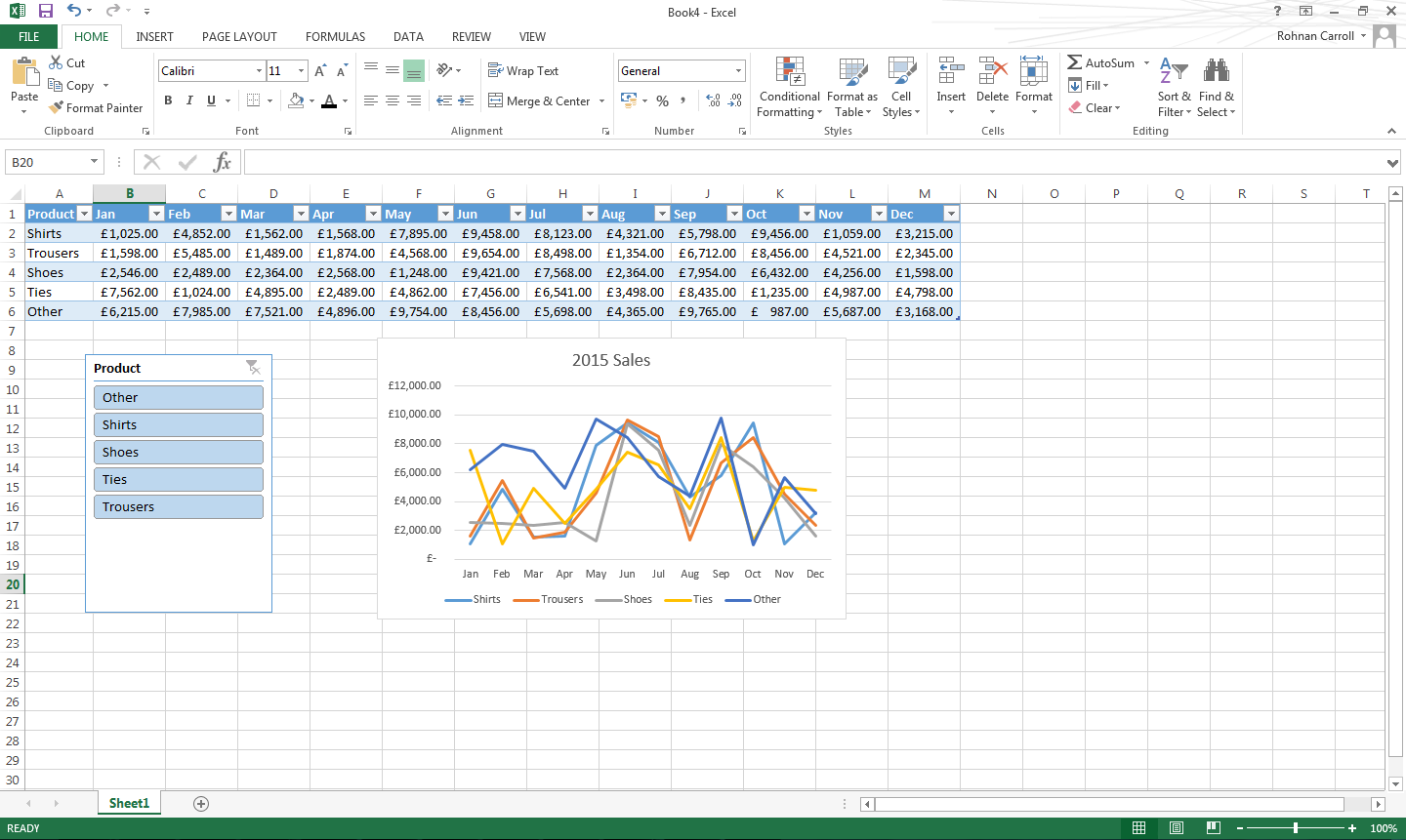 Добавить slicer в excel